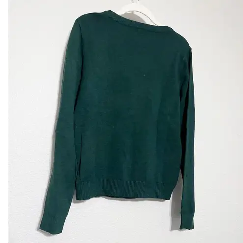 Womens Kidcore Teddy Bear Crewneck Floral Knit Graphic Sweater Size L Green Size L