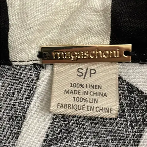 Magaschoni Black & White Floral Linen Cropped Jacket Top Womens Size Small Boxy