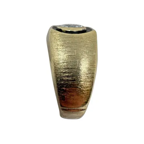 14KT HGE Gold Electroplate Art Deco Ring w Large CZ Stone Sz 10 Textured Vintage