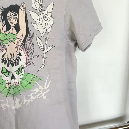 Skull Tattoo Burnout Thrashed Graphic Baby Tee Vamp Goth Alt T