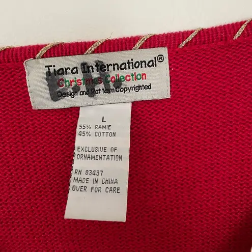 Vintage Women’s Red Ugly Christmas Sweater Embroidered Zipper Up Unique Large