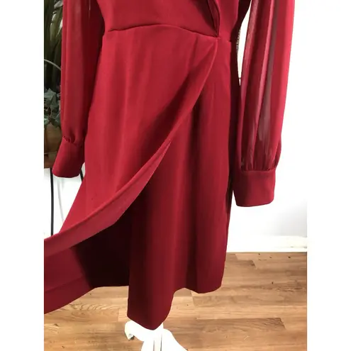 Shelby & Palmer Shelby Palmer Women Wrap Dress Red Long Sleeve Suplice Shawl Collared Sz 6 Boho