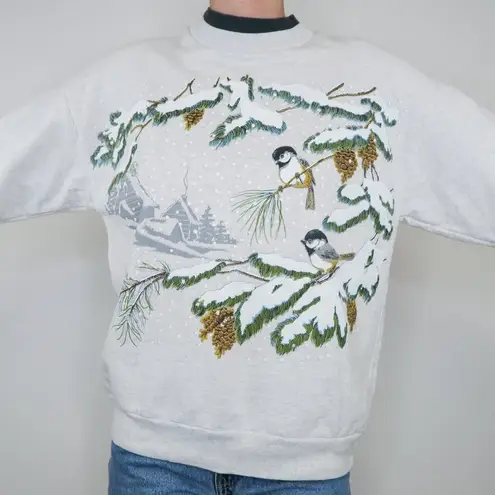 Vintage 90s Winter Bird Christmas Sweatshirt Size XS