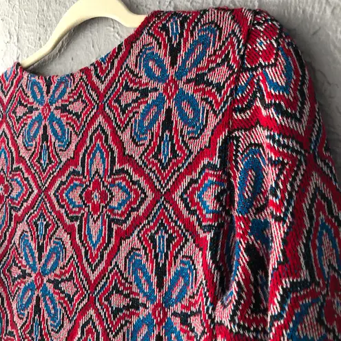 Maeve by Anthropologie Sweater Dress, Large, Red/Blue Knit Pattern 3/4 Sleeves