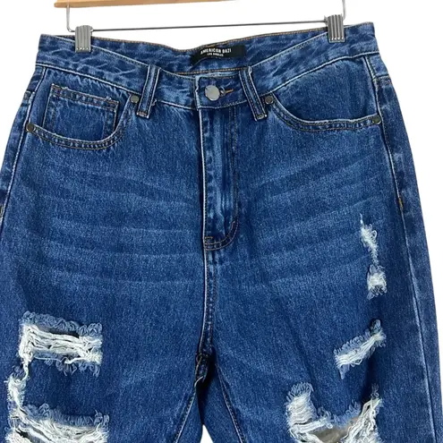 American Bazi Jeans Juniors 9 Dark Wash High Waisted Distressed Straight Leg