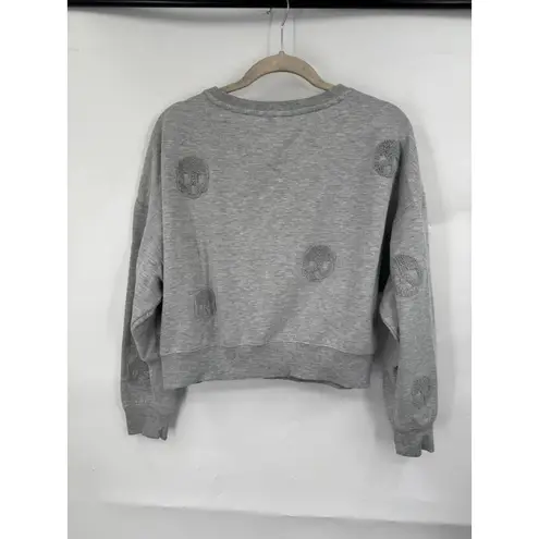 Olive & Oak Sherpa Skull Cropped Sweatshirt Women Small Silver Skater Goth