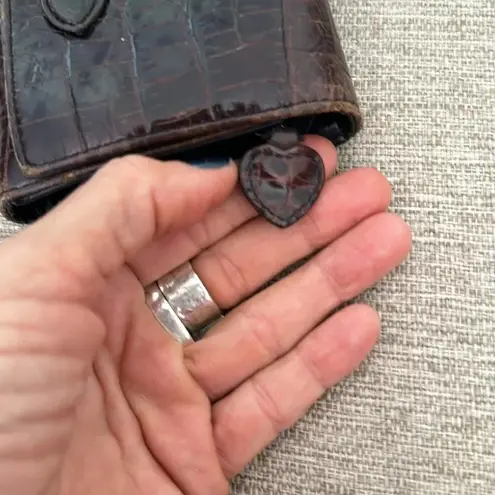 Brighton  BROWN CROC LEATHER FULL WALLET W/HEART/SILVER ADORNMENTS CHECK/CC/BILLS - Image 3