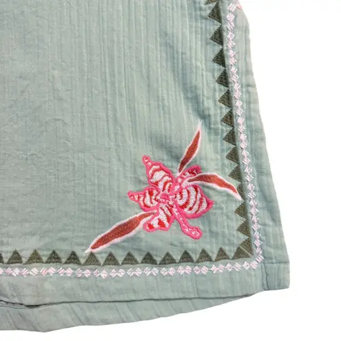 Spartina 449 Cotton Seafoam Green Embroidered Midi Dress Floral Cottage Sz S