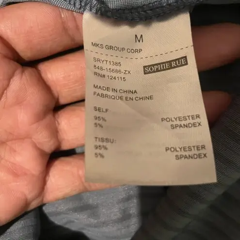 Sophie Rue Stone Blue Velvet Ribbed Square Neck Long Sleeve Thong Bodysuit Med