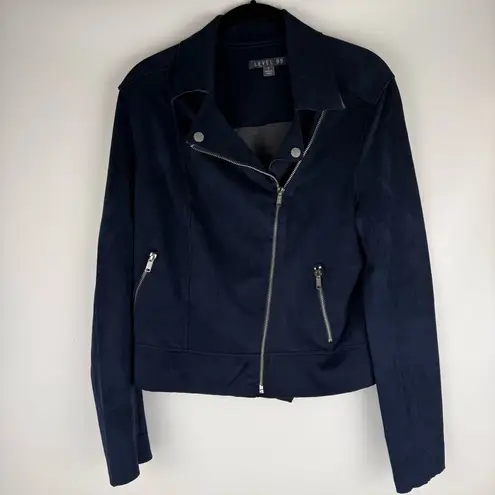LEVEL 99 Navy Faux Suede Moto Jacket Size Small Blue
