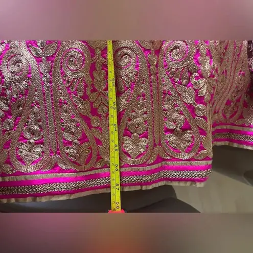 Meena Bazaar Embroidered Gown Anarkali Dress Gold & Hot Pink