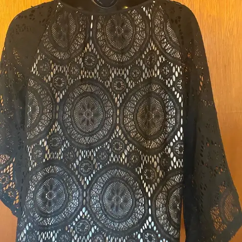 Tacera Black Lace with Nude Lining 3/4 Sleeve Dress Effortless Elegance Size S