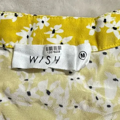 Wish Mini Dress Women's Medium Yellow Golden Bloom V-Neck Puff Sleeve Ruffle RTR