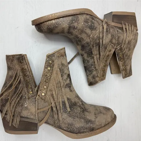 Circle G Corral by Studded Metallic Fringe Booties- Size 8.5
