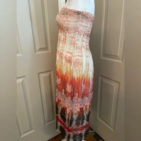 Lapis strapless dress swimsuit cover up in summery orange & cream. One size. Size M