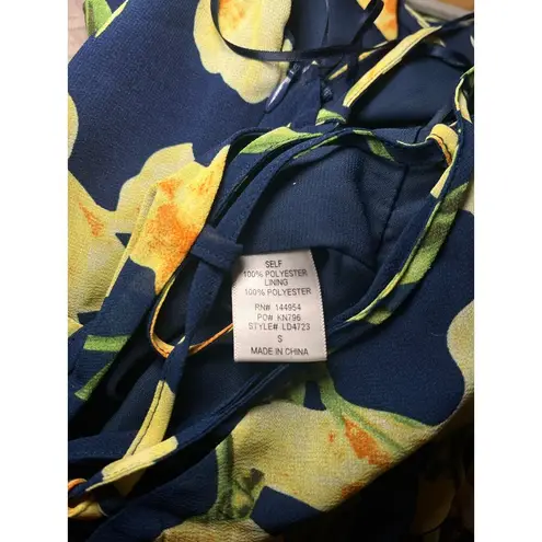 Saved by the Dress NAVY AND YELLOW FLORAL MAXI DRESS WITH LACE UP BACK