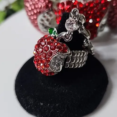Unique Statement Red Apple Bracelet with Attached Ring