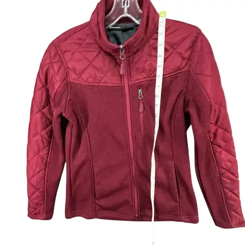Swiss Tech Jacket Women S Maroon Red Full Zip Knit Pocket Quilted Lined Outdoors