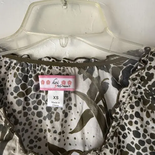 Koi by Kathy Peterson Y2k Scrub XS Floral Animal Print Short Sleeve Top Nursing Green