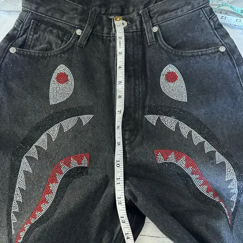 Bape Crystal Stone Shark High Waist Ankle Cropped Jeans Black Size XS