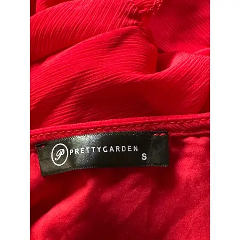 PRETTYGARDEN Red Mini Dress Cutout Ruffle Short Sleeve Smocked Waist S