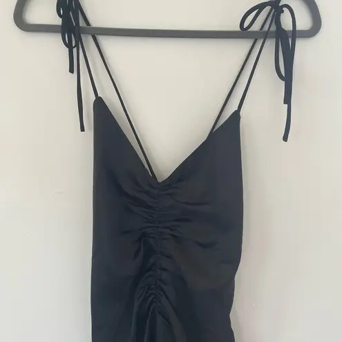 Jason Wu Black Satin Ruched V Neck Strappy Maxi Dress Sz.S NWT!