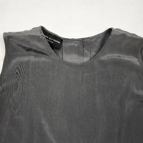 Adrienne Vittadini Silk Blouse Grey Sleeveless Back Button-Up Top Size L