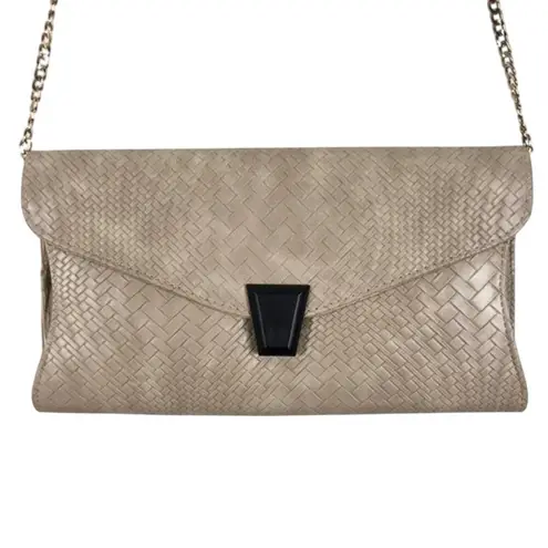 Madison West NWT Snakeskin Envelope Clutch Crossbody Bag Gold Chain Strap Taupe