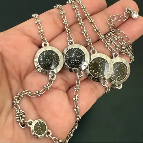 Lia Sophia Silver-tone Molecule Black Sparkly Center Accent 30”Necklace 31g.