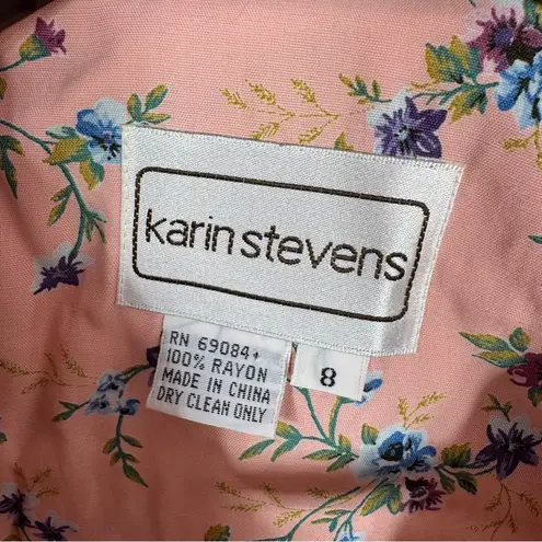 Karin Stevens Vintage 80s Floral Lace Collar Puff Sleeve Maxi Dress Pink 8