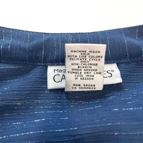 Catherines Blue Metallic Semi Sheer Chiffon Y Neck Button Blouse Size 4X