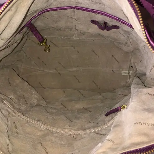 Brahmin Purple Ostrich Embossed Leather Top Handle Carry On Shoulder Bag