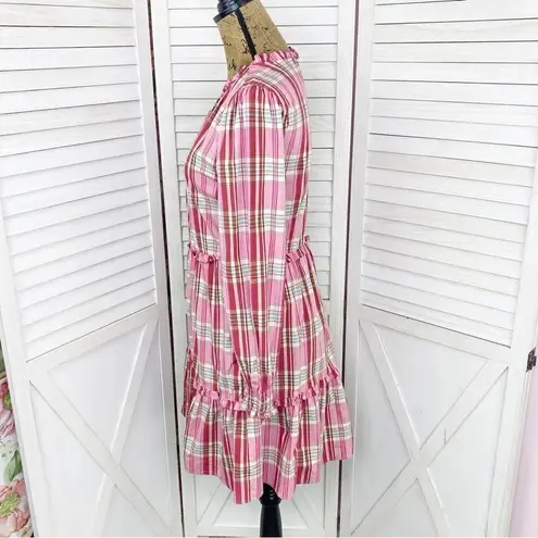 J. Crew Factory Plaid Ruffle Trim Tiered Shift Dress Pink 6 Pink