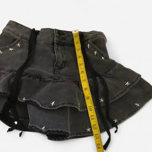 Social collision Gothic Grunge Black Grey Denim micro mini skirt sukapan bratz preppy dark academia white stars studded ribbon tie Measurement in pics
