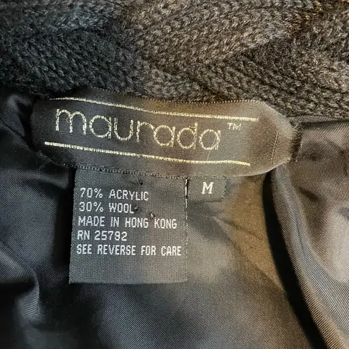 Maurada Vintage 90s Wool Blend Beaded Lace Black Sweater Coat Balloon Sleeves M Size M