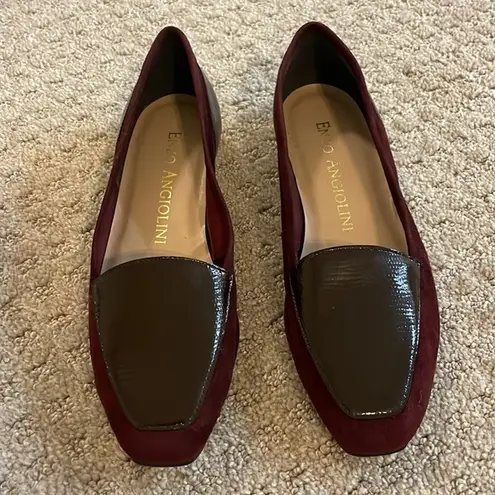 Enzo Angiolini NWOT- Enzo Angliolini Liberty Burgundy Suede & Black Patent Detail Loafer Flats