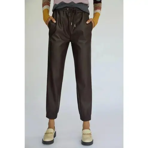 Anthropologie  Women's Small Black Sleek Faux Leather‎ Elastic Waist Joggers