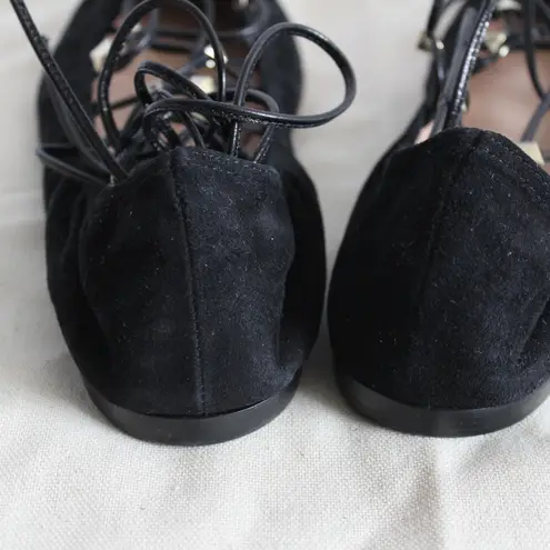 Valentino Black Suede Gold Rockstud Lace Up Ankle