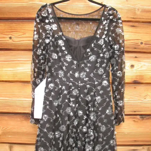 Mac Duggal NWT 12360 Illusion Long Sleeve A Line Gown Black 2