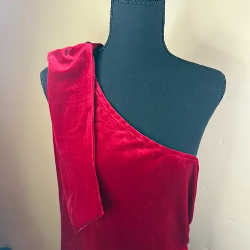 Merokeety ONE SHOULDER SLEEVELESS VELVET SLIT MAXI DRESS Holiday Red Formal XL