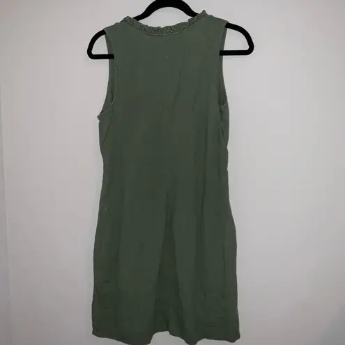 Briggs New York Briggs Ladies Women Ruffle V-Neck Linen Blend Dress, Green ( Olive )