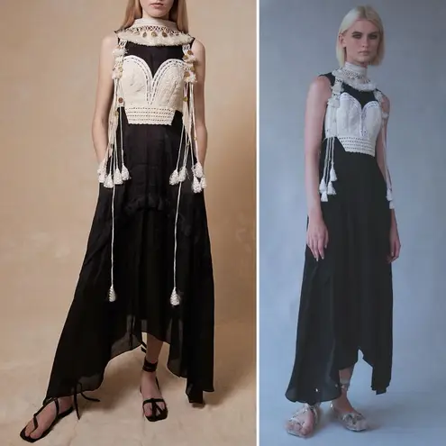 Altuzarra Apollonia Crochet Bustier Linen Silk Maxi Dress Black Size 34FR (2 US)