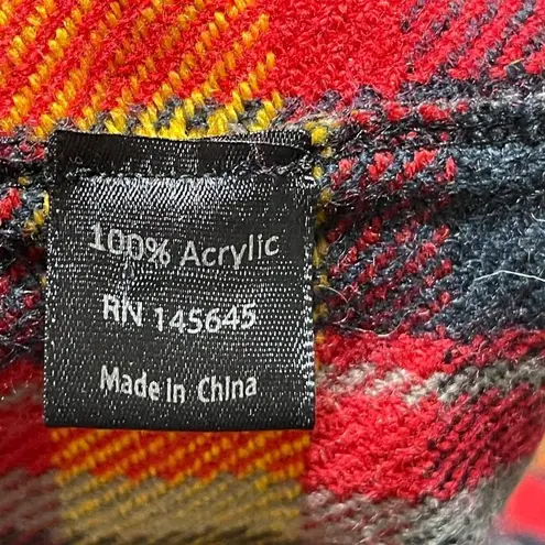 Unbranded Women's Flannel Infinity Scarf Red Yellow Black Plaid Fringe