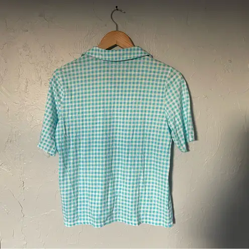 Lands' End Blue Polo Shirt Classic Preppy Gingham Picnic Size Small Golf