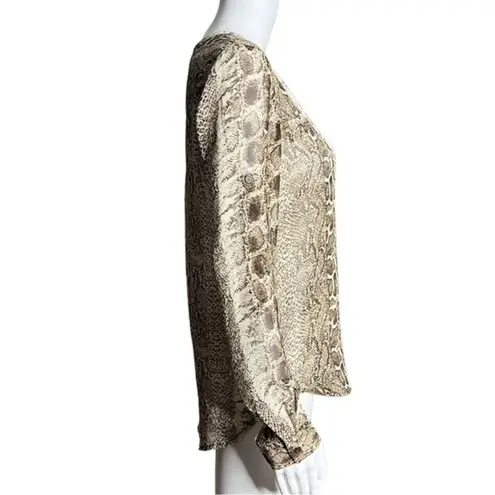 OVI Shirt Womens Small Brown Cream Snake Print Button Front Blouse Sheer Edgy