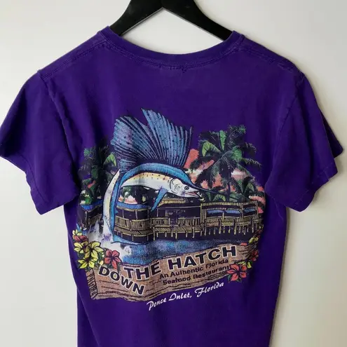 Y2K Vintage Down The Hatch Seafood Restaurant T Shirt Ponce Inlet Purple Small S