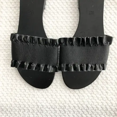 Rigenerato Victor Black Leather Ruffle Trim Simple Slide Slip On Sandals 37 Size 6