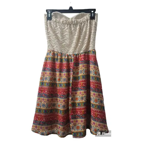 Liberty Love Strapless Dress Bohemian Print Casual Dress Size M