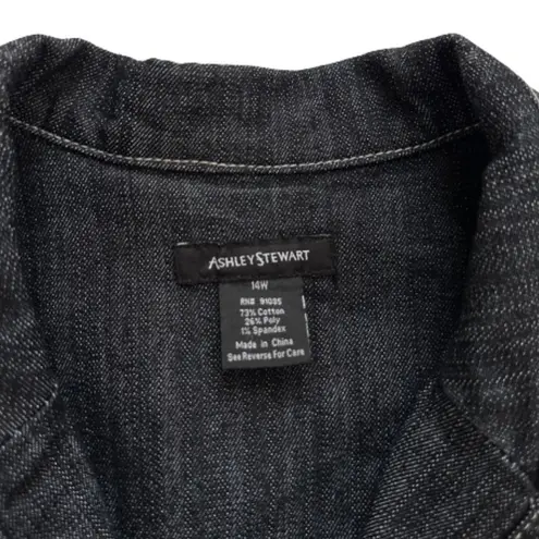 Ashley Stewart Blazer Button Front Denim Contrast Stitch Plus Jacket Size 14W