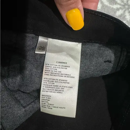 L'Agence Rachel High Rise Slim Straight Jean In Black Noir Size 26